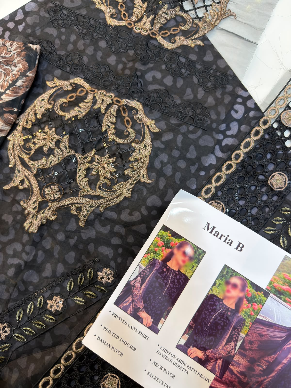 Maria b lawn Embroidery 3 piece Unstitched order code (Af-15)