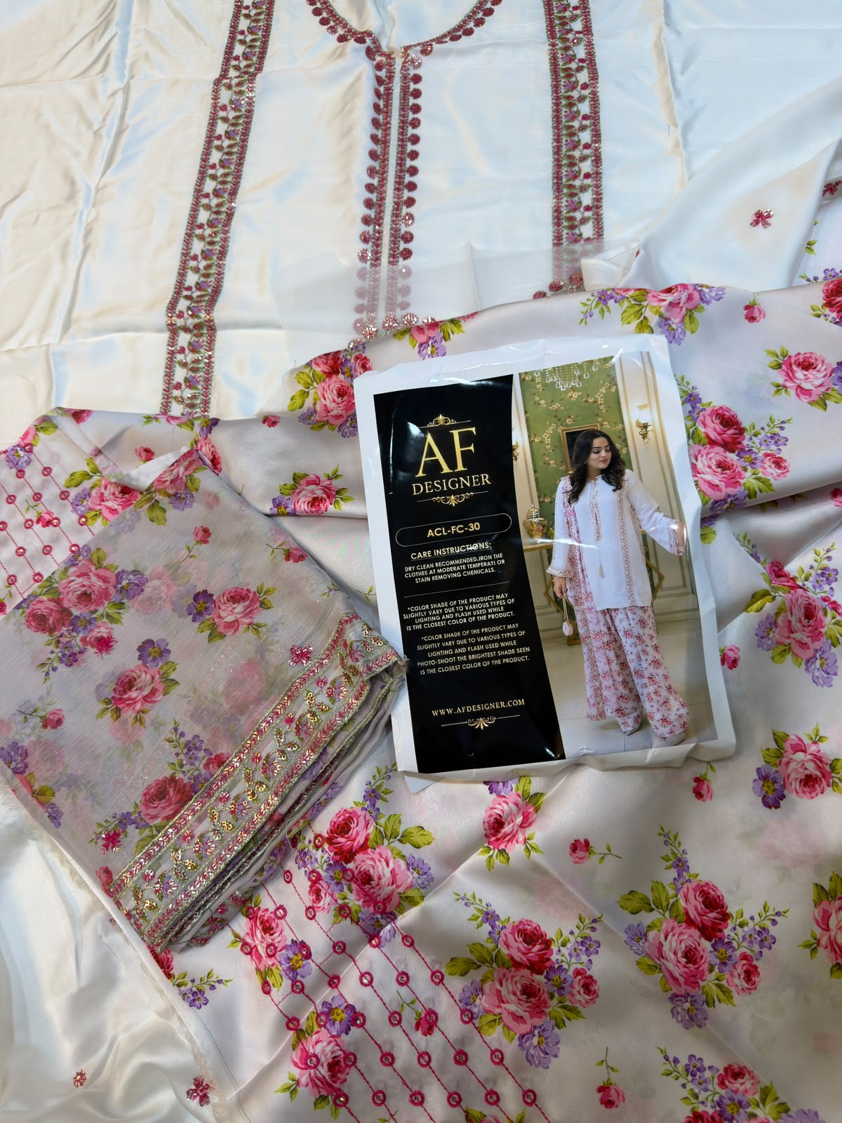 A.F Designer Silk Embroidery 3 piece Unstitched order code (Af-20)