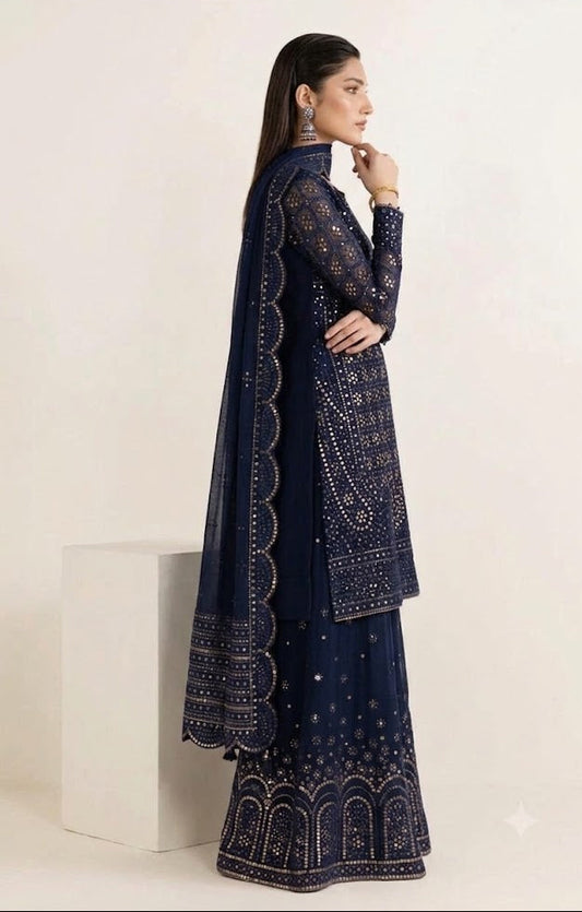 Jazmin Navy Blue Chiffon 3 Piece Suit