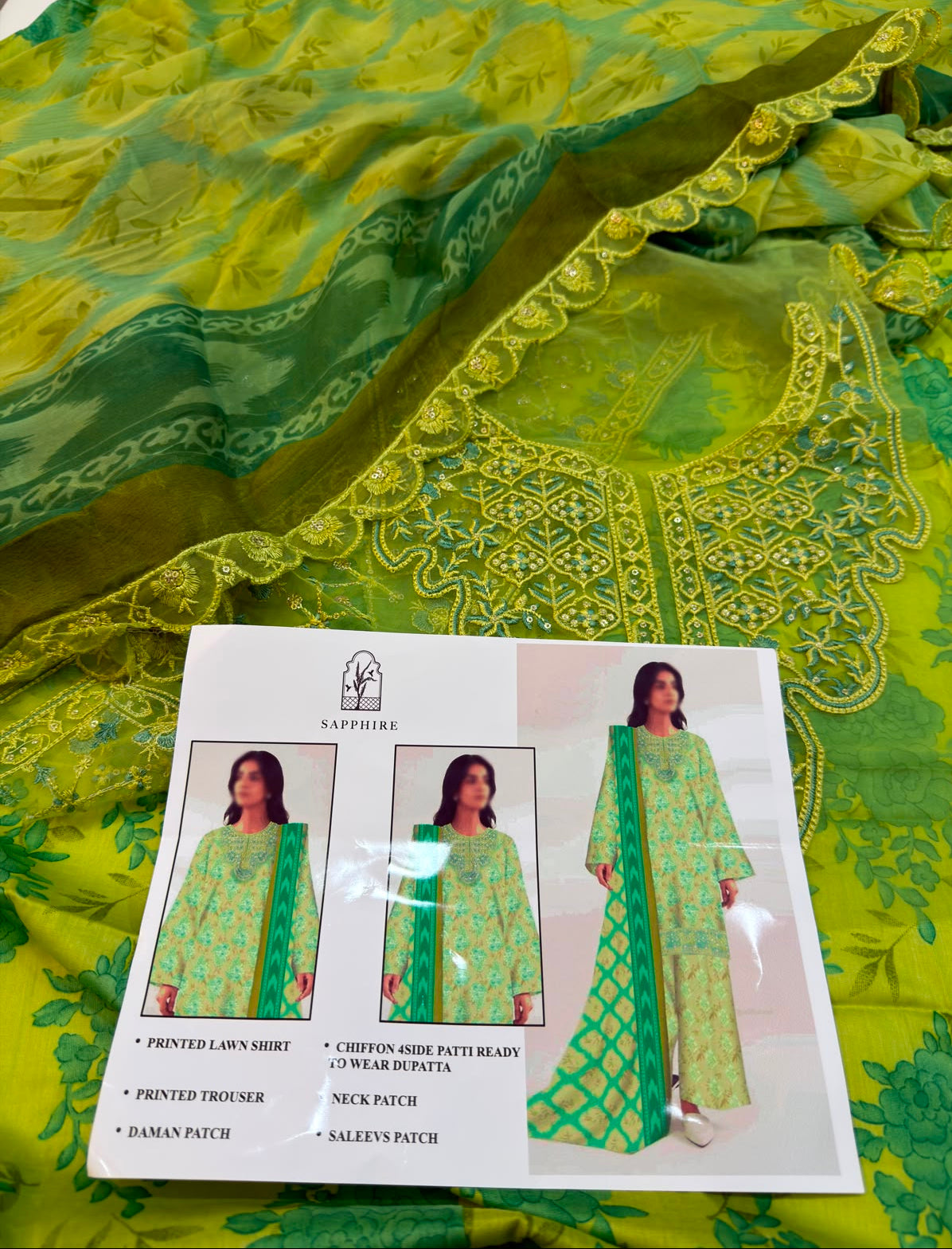 Sapphire lawn Embroidery 3 piece Unstitched order code (Af-04)
