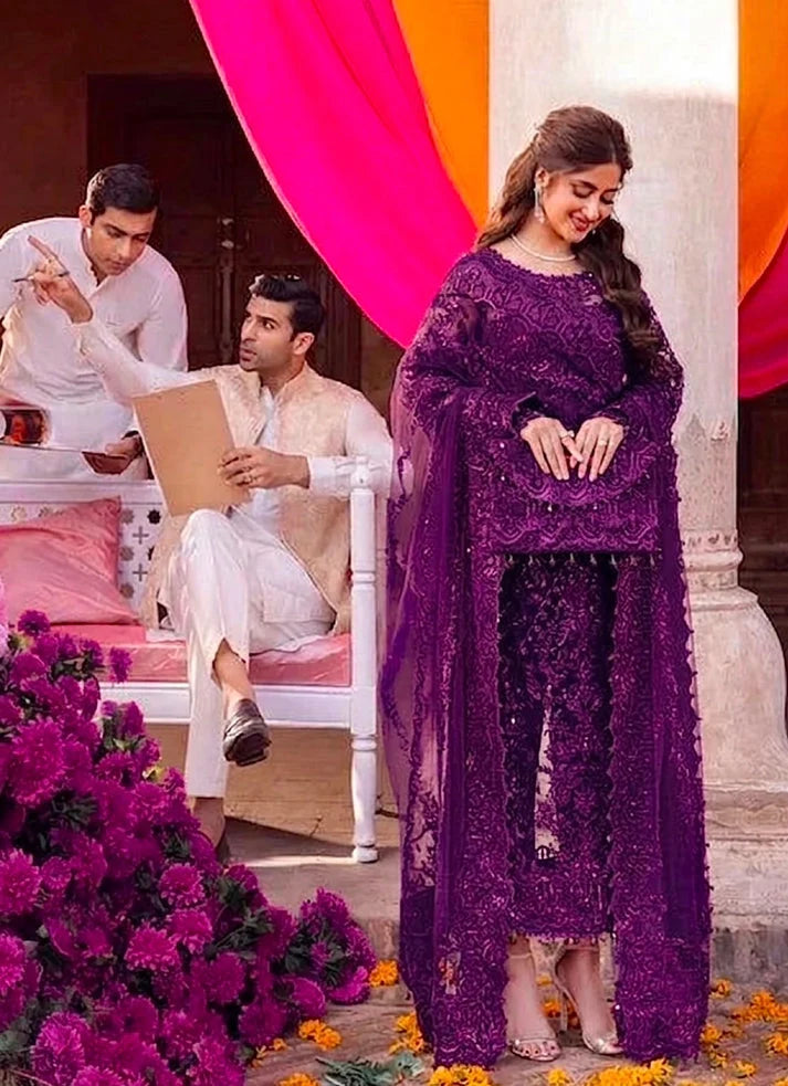 Kanwal Malik New Purple Net Party Wear