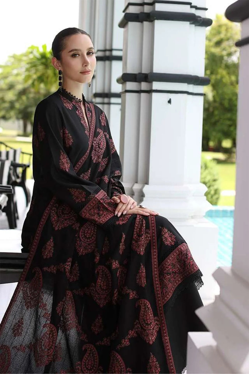 Bareeze 3-Piece Embroidered Dhanak Suit