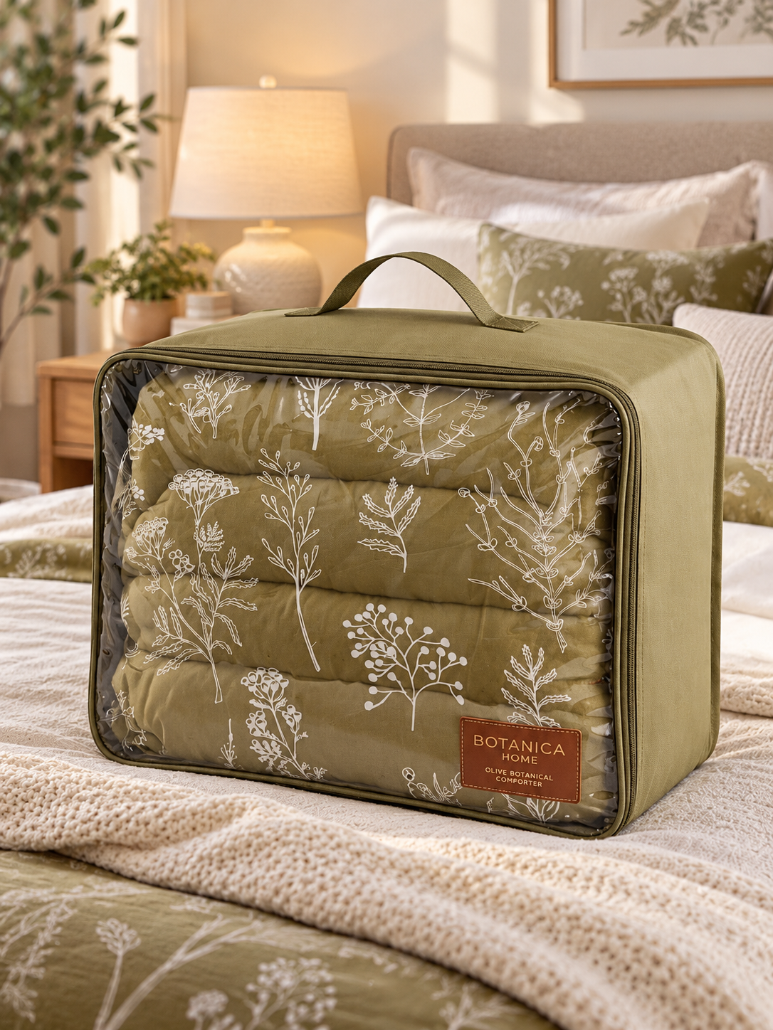Olive Green Botanical Comforter Set | A.F Designer