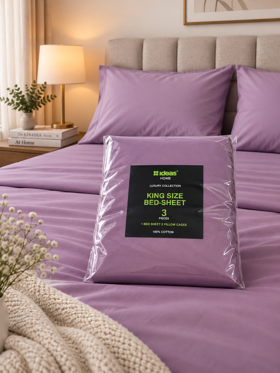 Lavender King Size Bedsheet with 2 Pillow Covers
