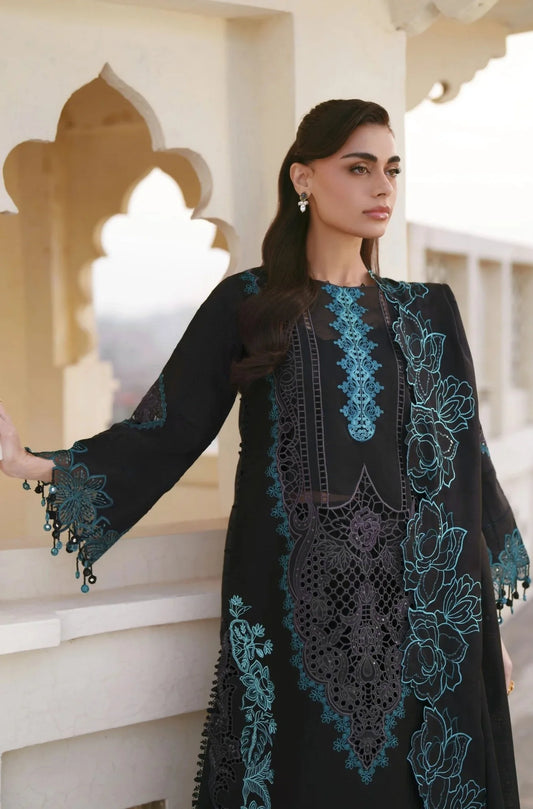 Parishay Black Embroidered 3-Piece Unstitched Luxury Lawn Chikankari