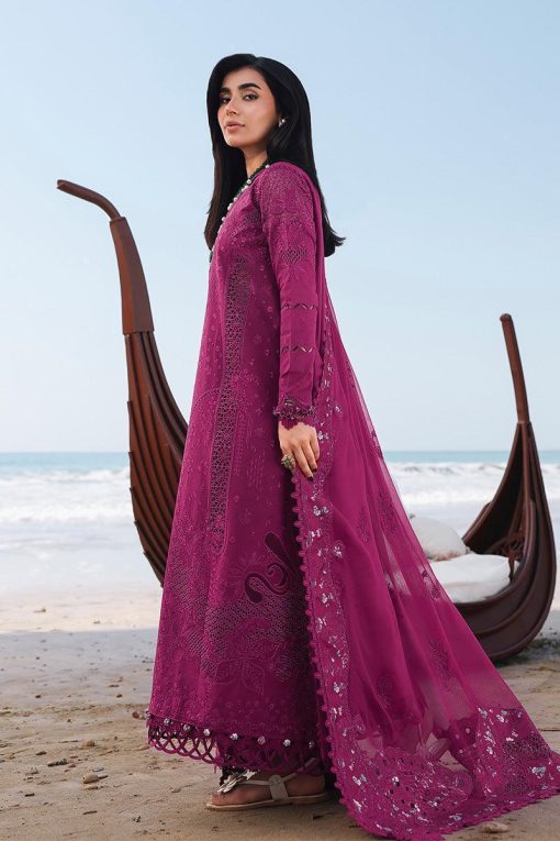 Qalamkar Shocking Pink Luxury Lawn Chikankari 3-Piece Unstitched Suit