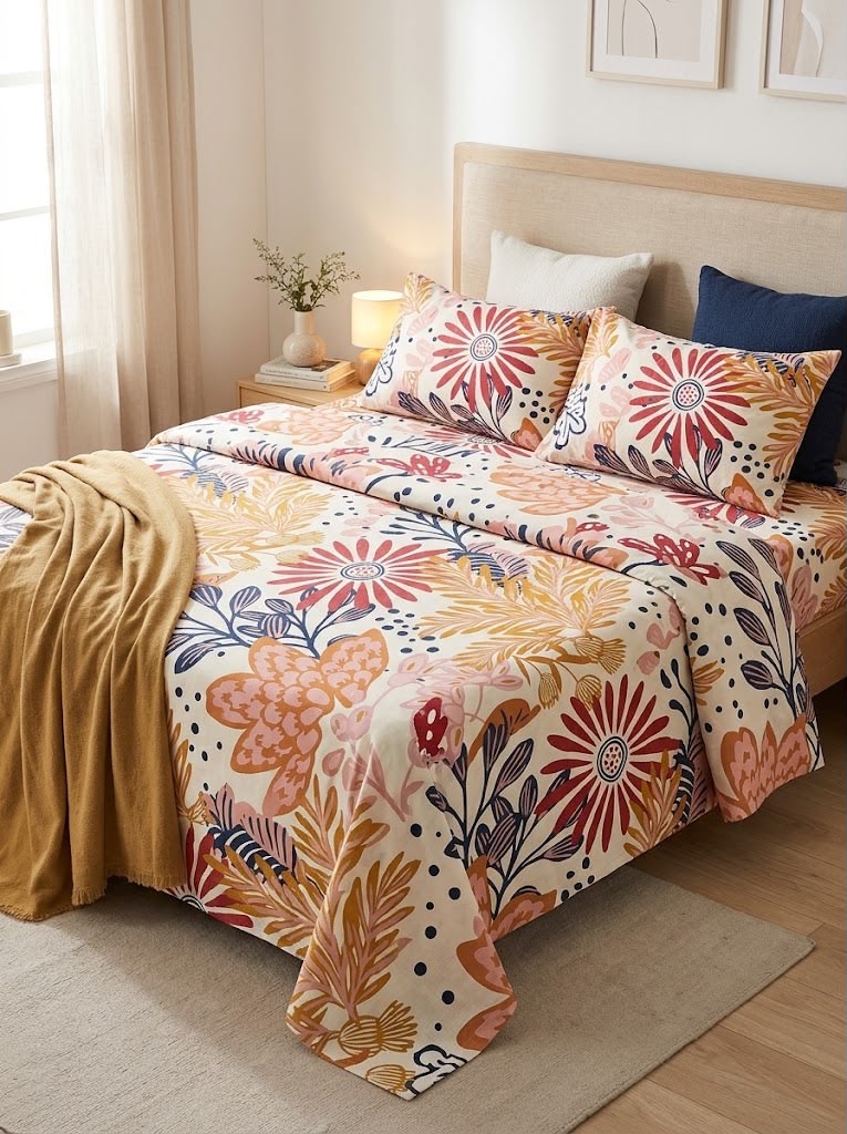 Ideas Bloomscape Floral Bedsheet | A.F Designer