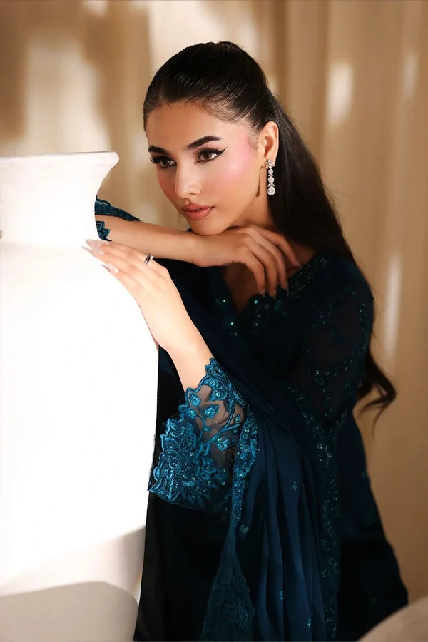 Azure Luxury Chiffon Embroidered 3Pc Unstitched Suit