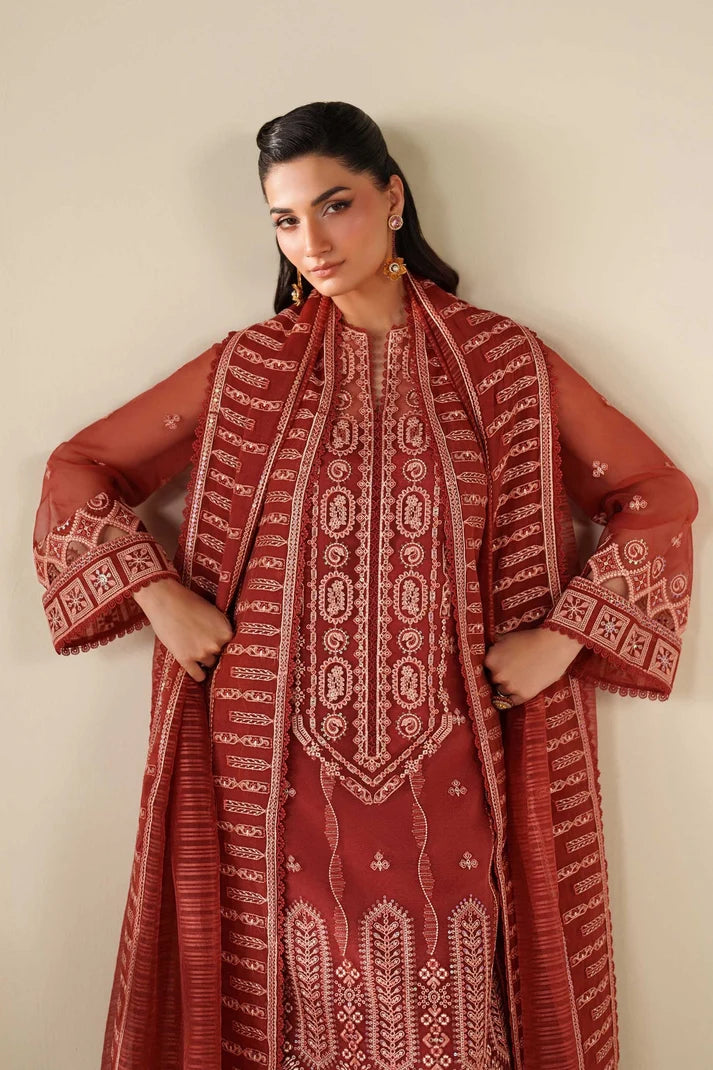 Akbar Aslam Dhanak Embroidered 3-Piece Suit with Embroidered Shawl