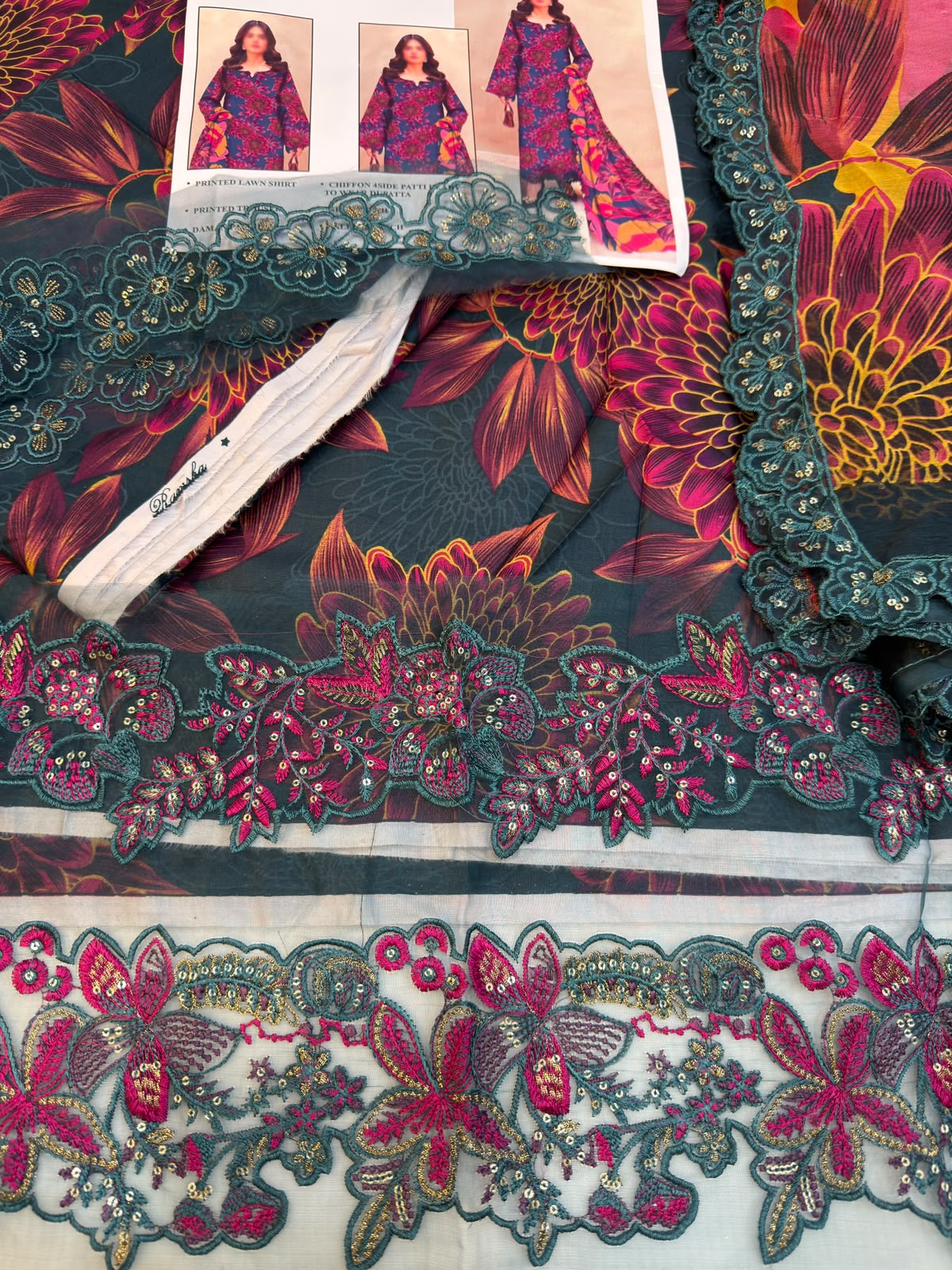 Ramsha lawn Embroidery 3 piece Unstitched order code (Af-21)