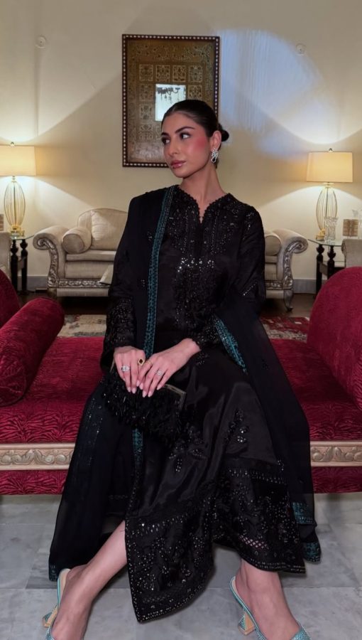 Black Embroidered 3 Piece Unstitched Formal Raw Silk