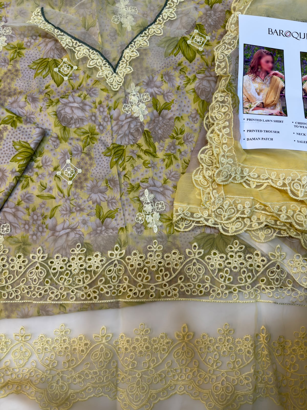 Baroque lawn Embroidery 3 piece Unstitched (Order Code: Af-17)