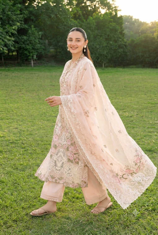 Elaf Lawn Luxury Embroidered 3 Piece Chikankari Suit