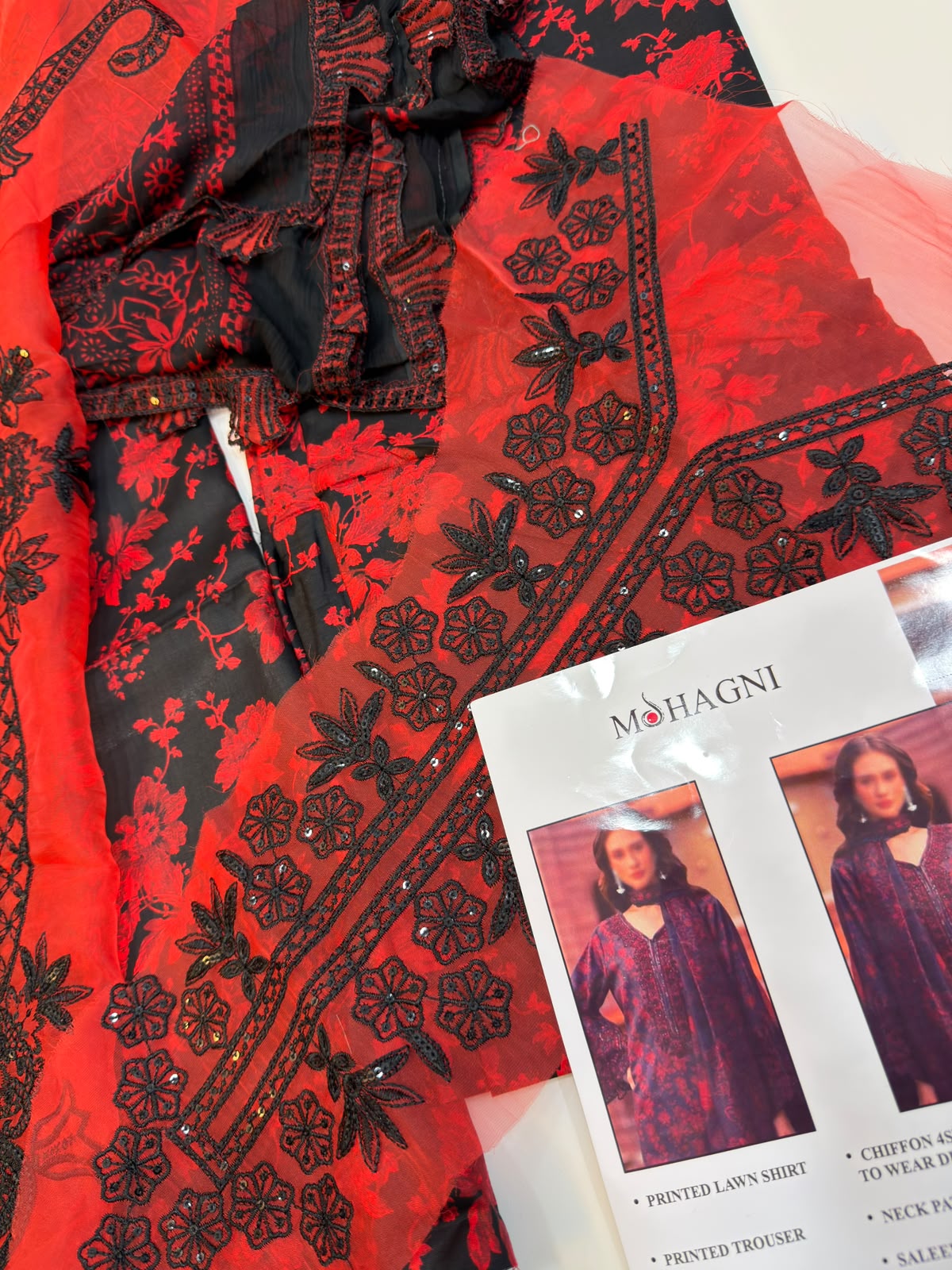 Mohagni lawn Embroidery 3 piece Unstitched order code (Af-29)