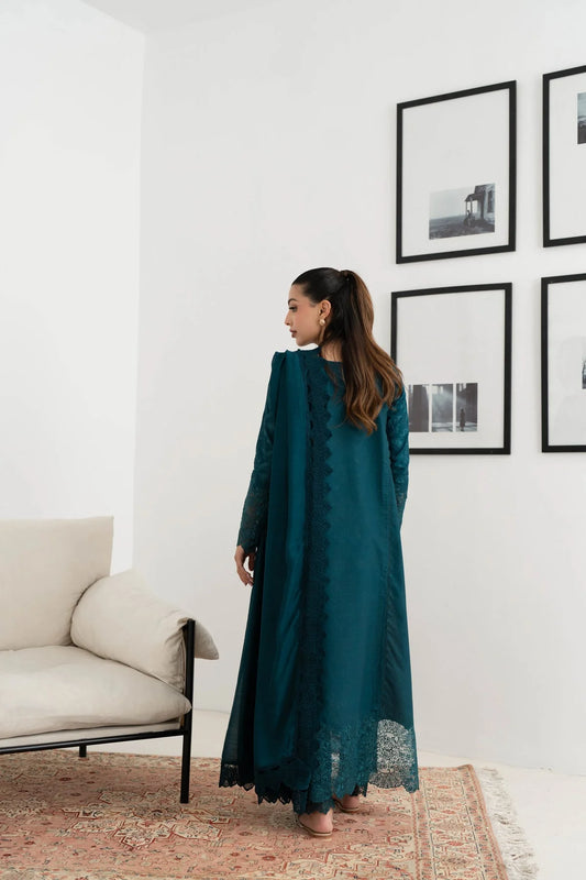 Teal Luxury Lawn Embroidered Chikankari