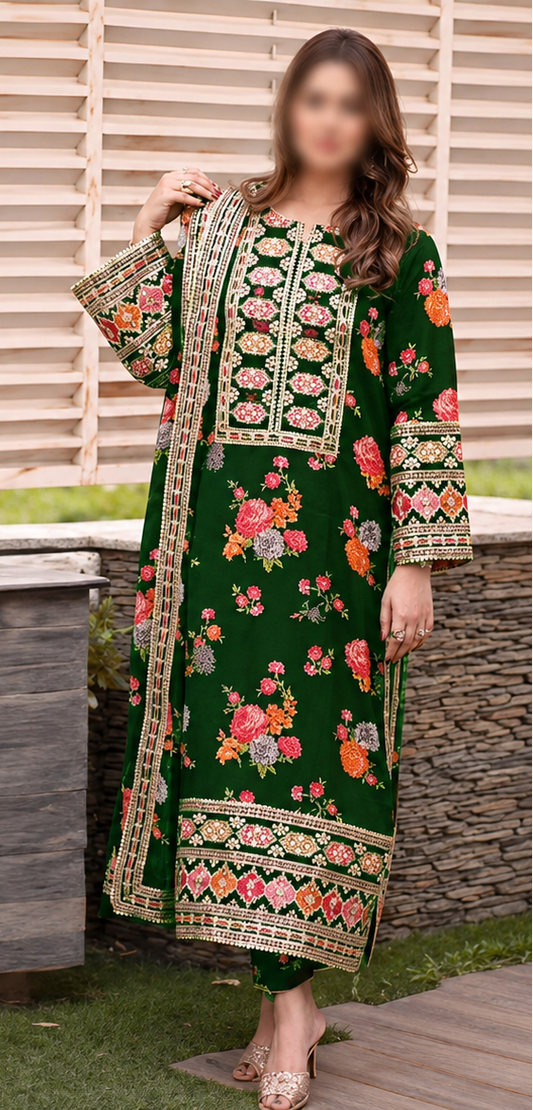 Aneela's lawn Embroidery 3 piece Unstitched order code (Af-10)