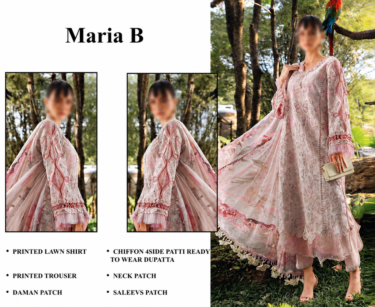 Maria B lawn Embroidery 3 piece Unstitched order code (Af-11)