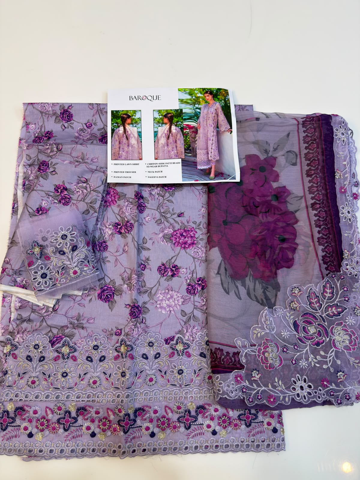 Baroque lawn Embroidery 3 piece Unstitched (Order Code: Af-09)