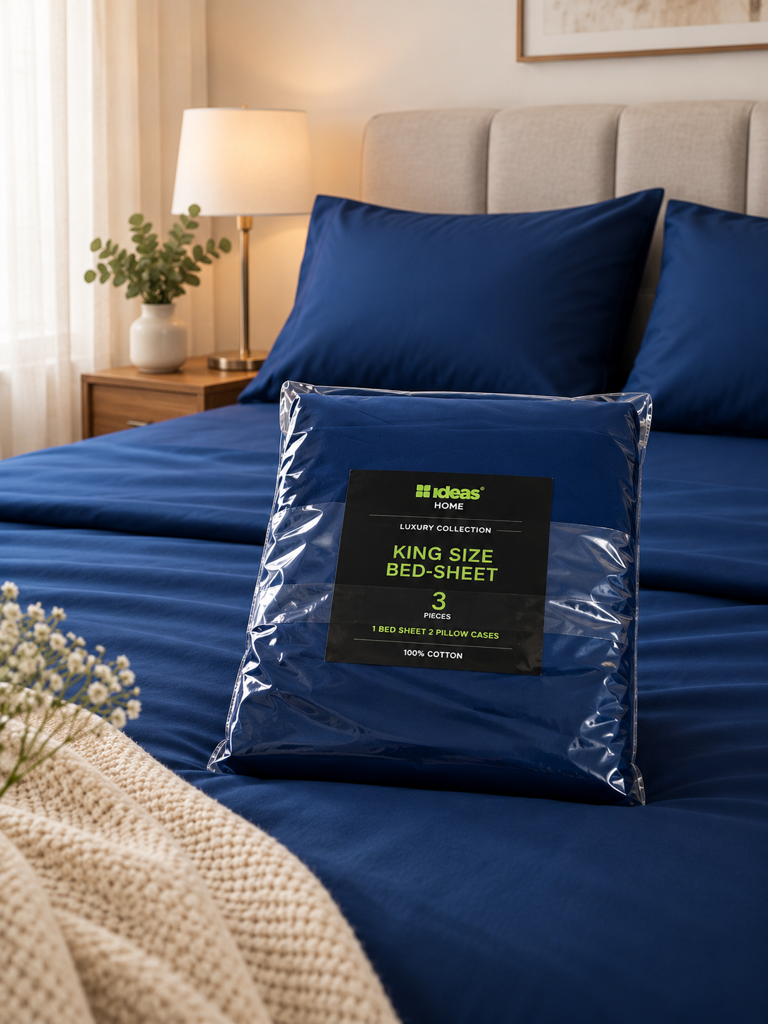 Navy Blue Silk Bedsheet King Size with 2 Pillow Covers