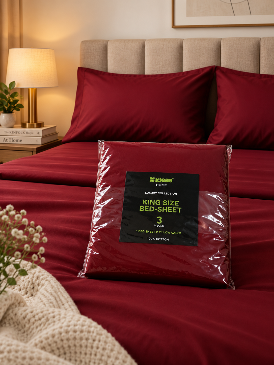 Maroon Silk Bedsheet King Size with 2 Pillow Covers
