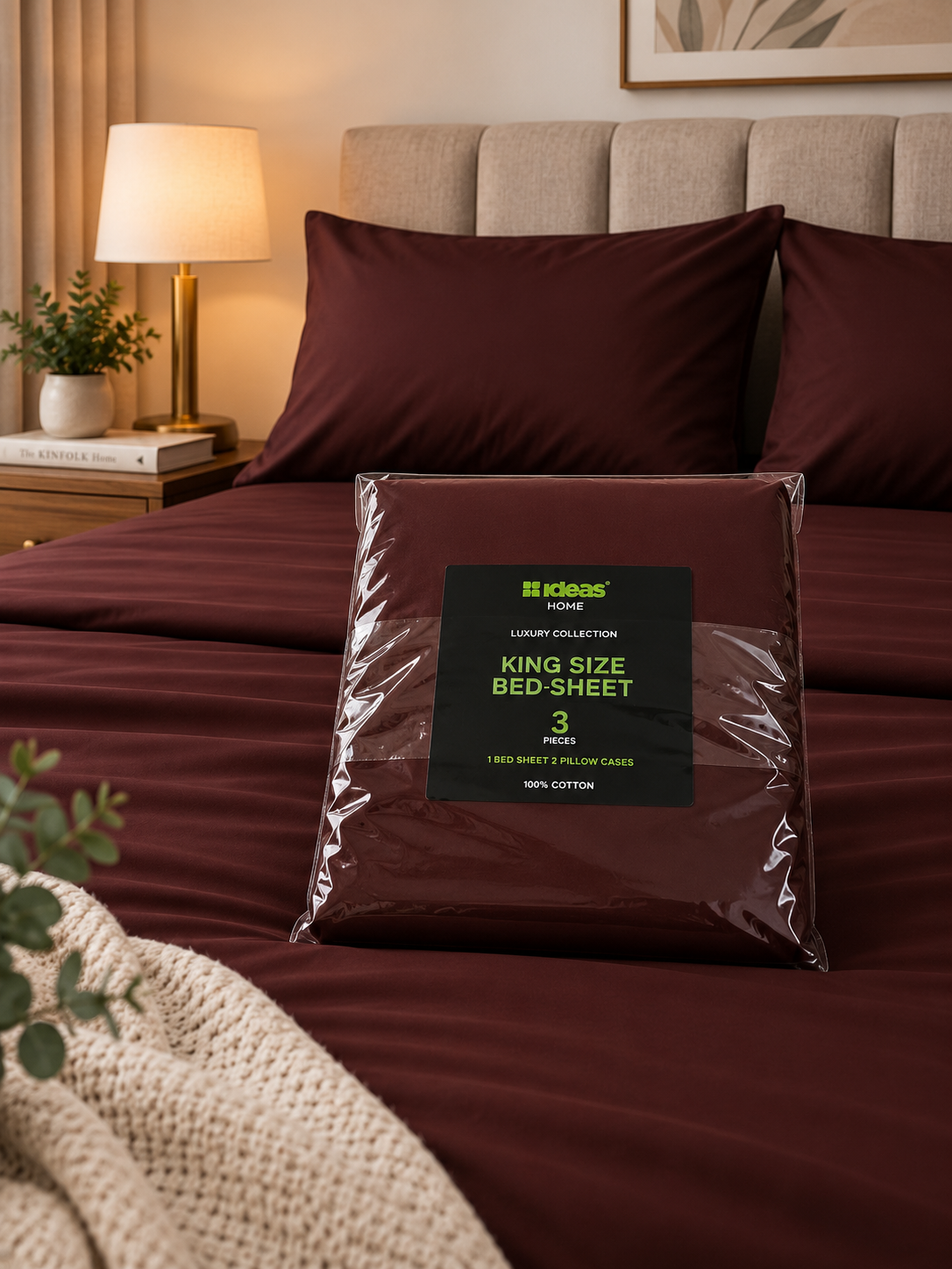 Burgundy King Size Bedsheet with 2 Pillow Covers