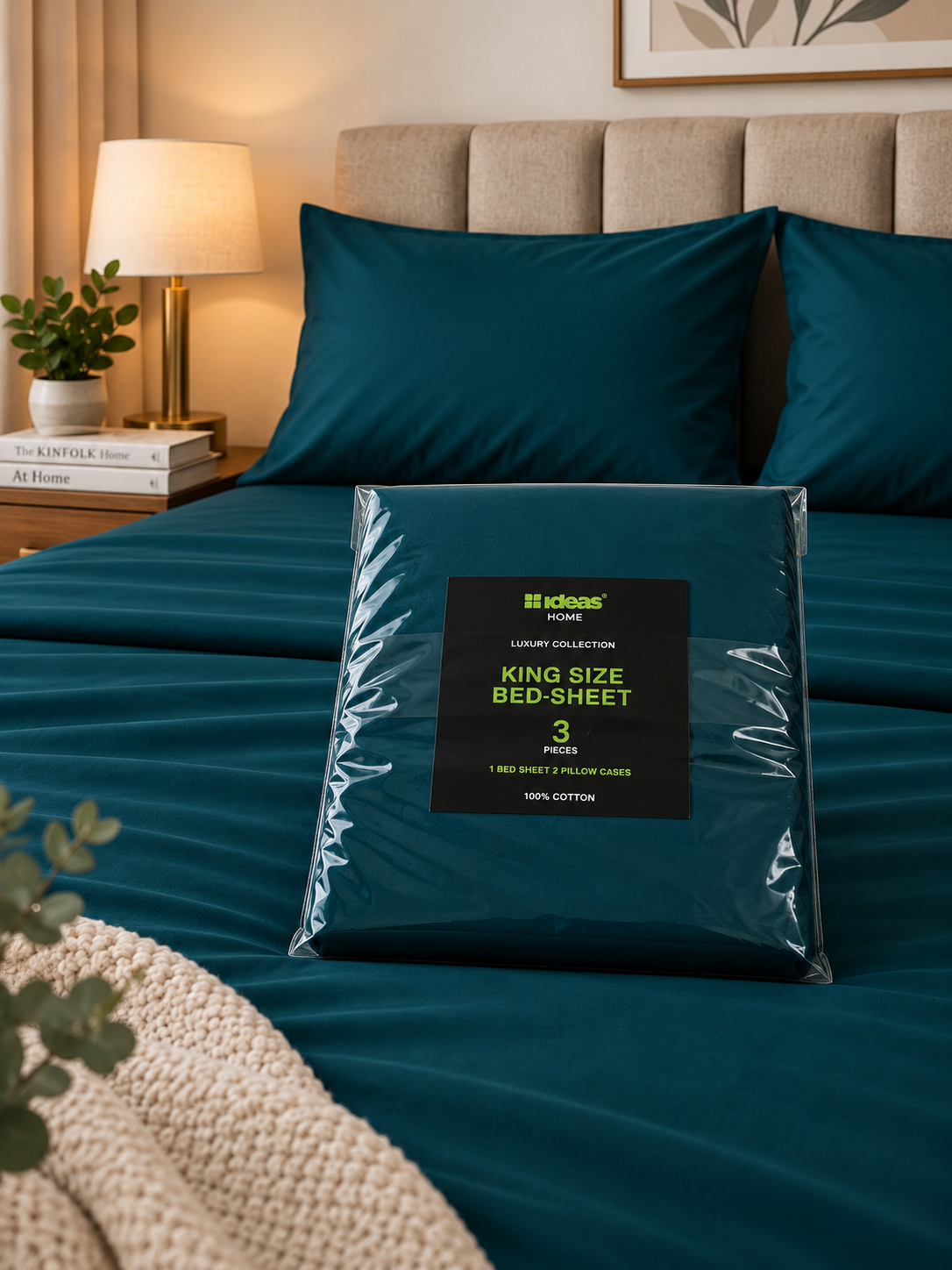 Teal King Size Bedsheet with 2 Pillow Covers
