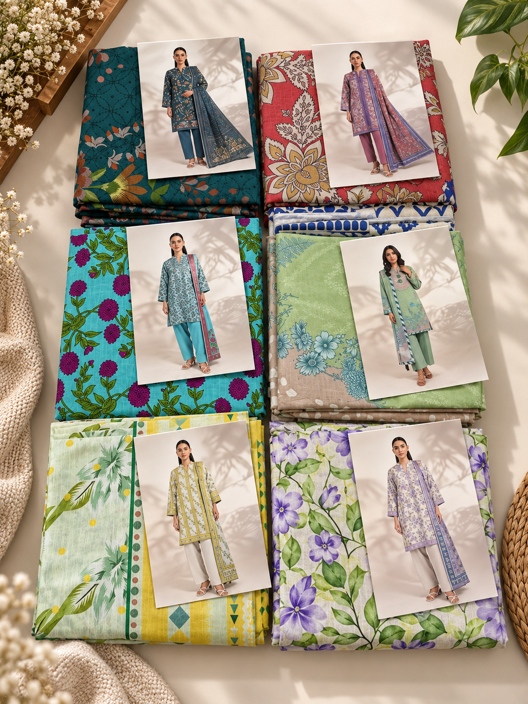Al Karam Khadder 3 Piece Unstitched Suit| Bundle of 6