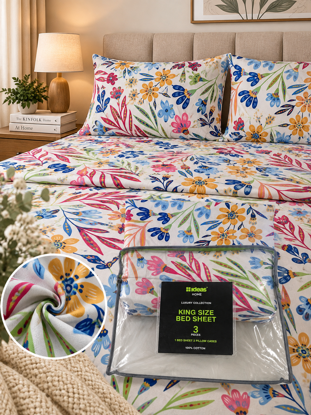Multicolor Floral King Size Bedsheet with 2 Pillow Covers | 100% Cotton