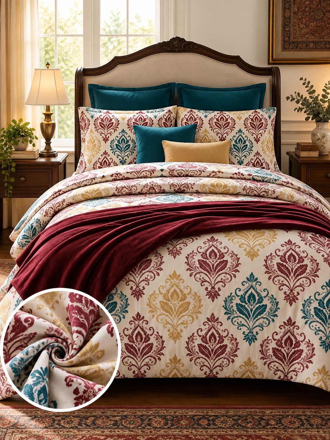 Ideas Multicolor Damask King Size Bedsheet Set