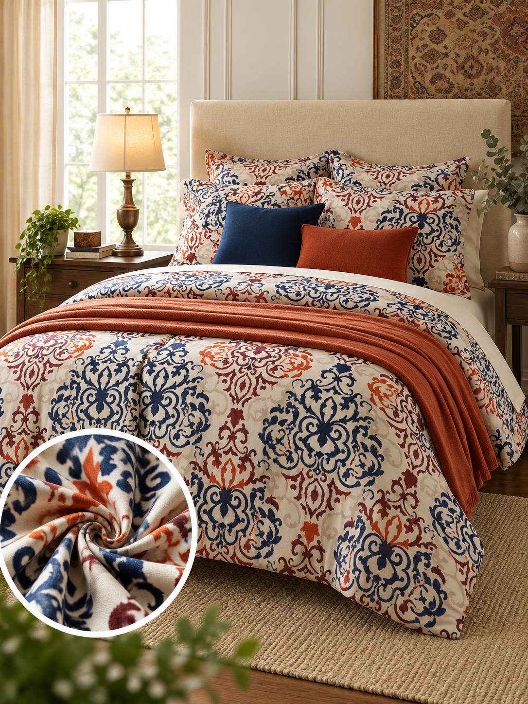 Luxury Printed King Size Bedsheet – Elegant Floral & Damask Design