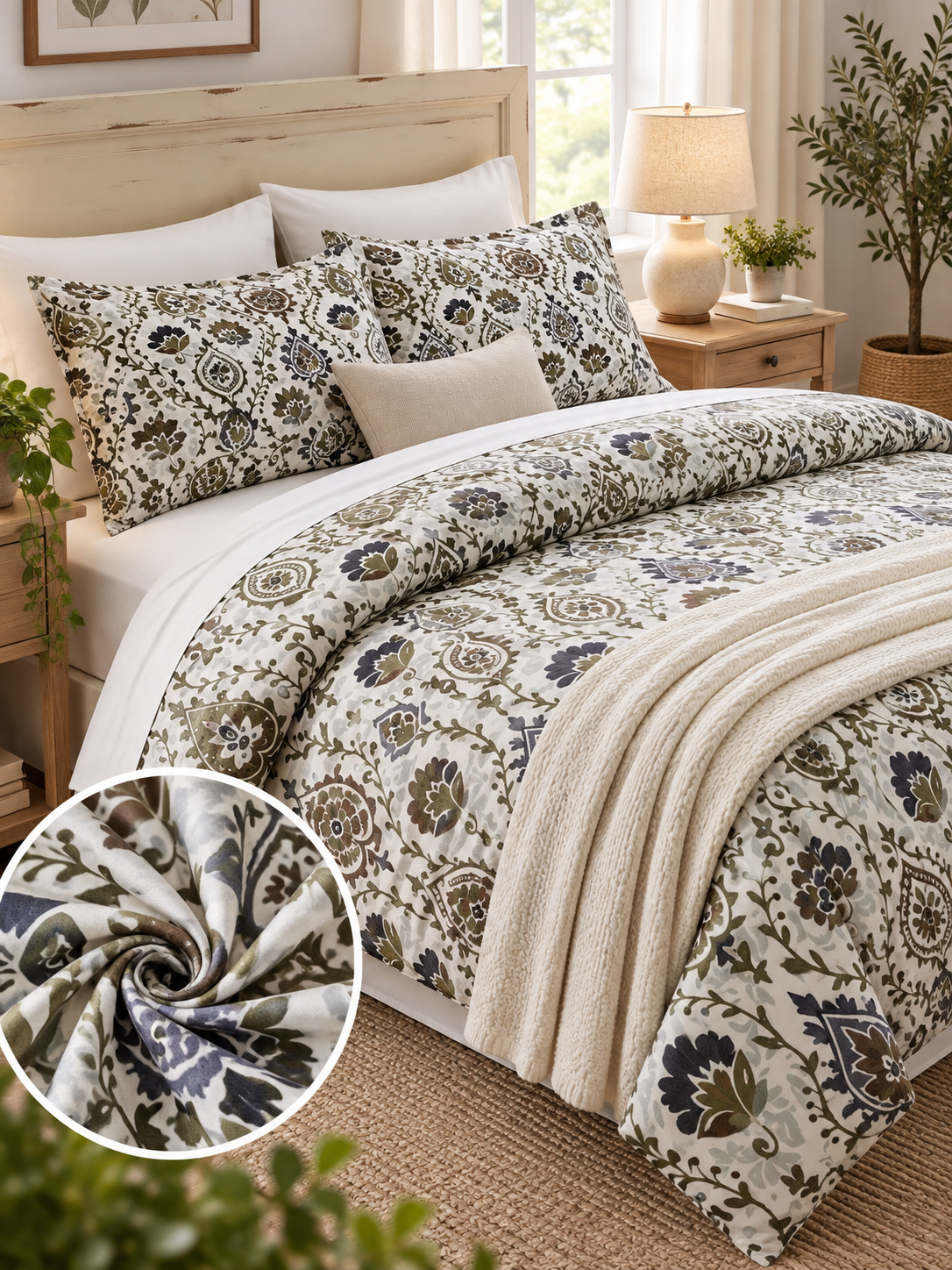 Luxury Floral Printed King Size Bedsheet – Elegant Botanical Design