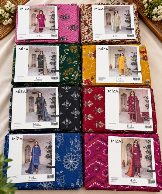 Mizaaj Original Khaddar Printed 3 Piece Set of 8
