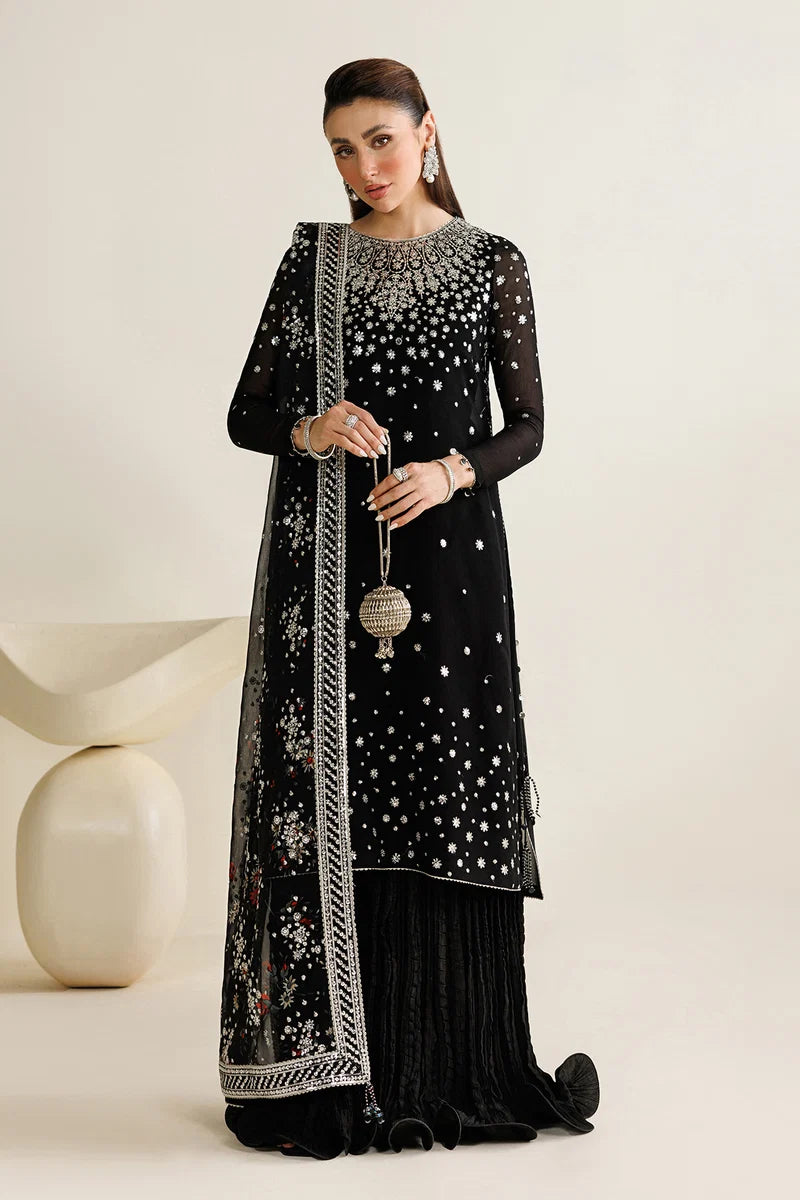Jazmine Black Chiffon Embroidered 3 Piece Suit
