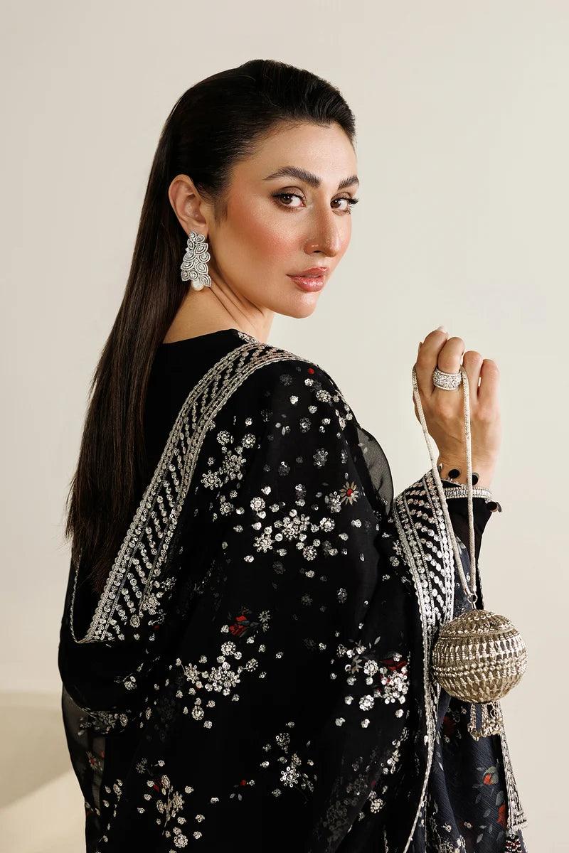 Jazmine Black Chiffon Embroidered 3 Piece Suit