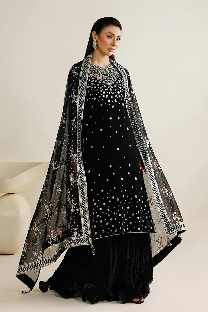 Jazmine Black Chiffon Embroidered 3 Piece Suit