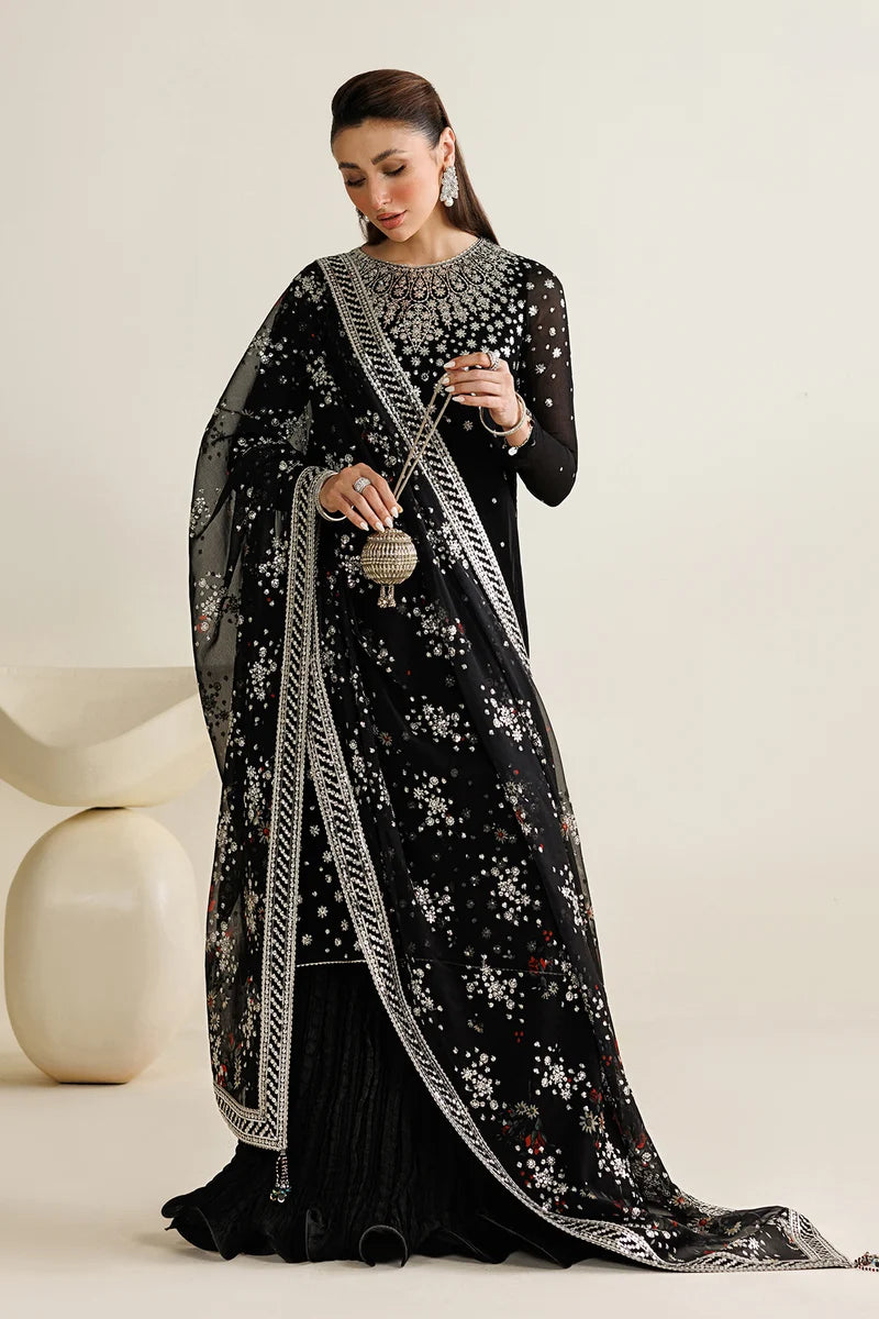 Jazmine Black Chiffon Embroidered 3 Piece Suit