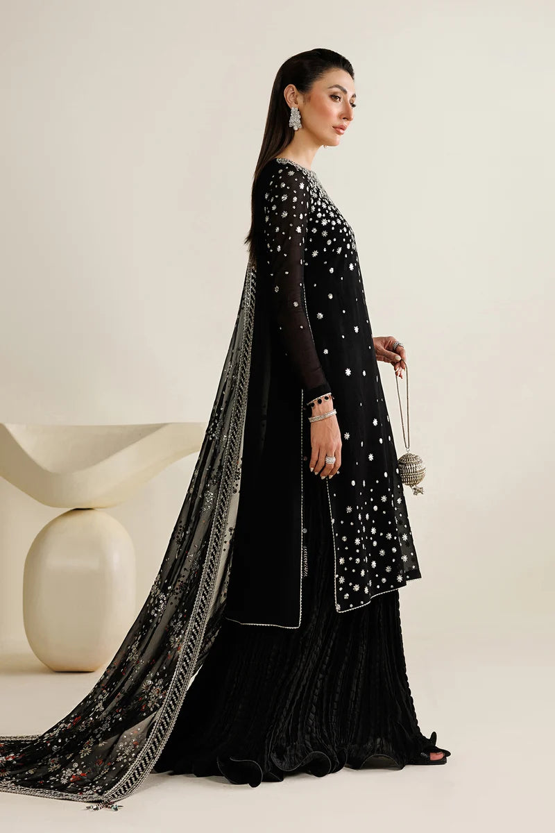Jazmine Black Chiffon Embroidered 3 Piece Suit