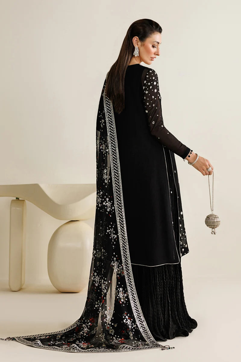 Jazmine Black Chiffon Embroidered 3 Piece Suit