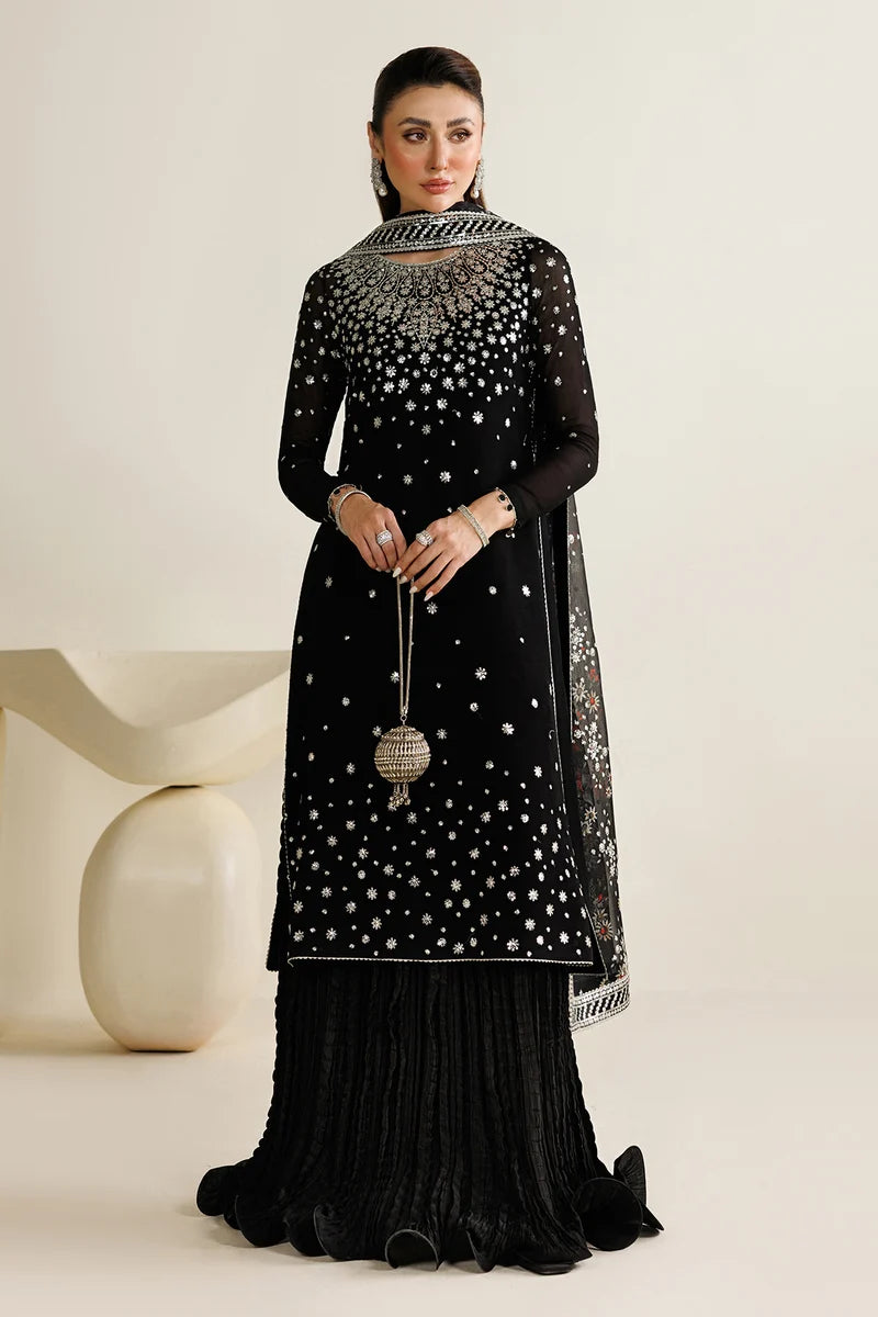 Jazmine Black Chiffon Embroidered 3 Piece Suit