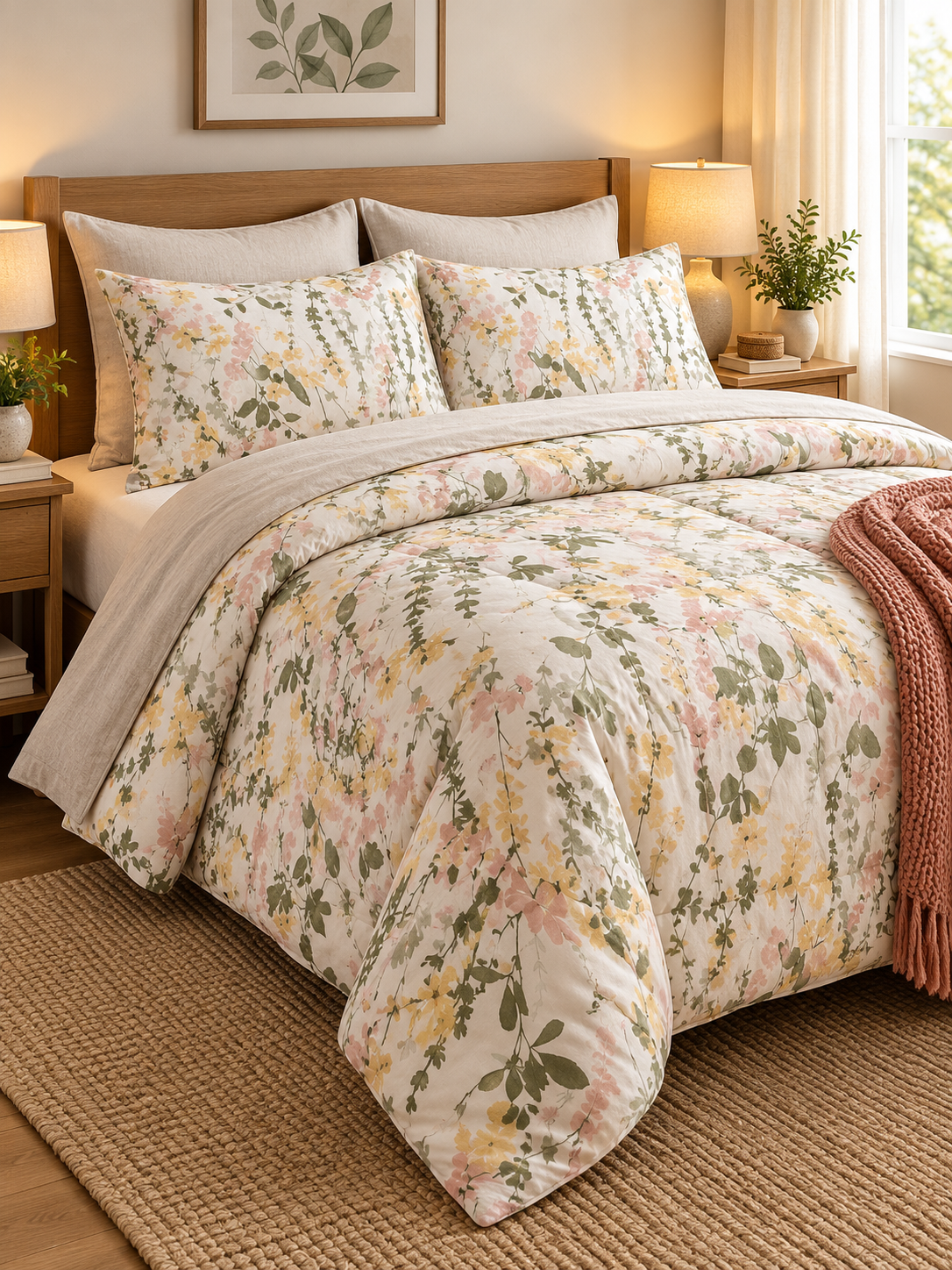 Pastel Floral Printed Fitted Bedsheet Set
