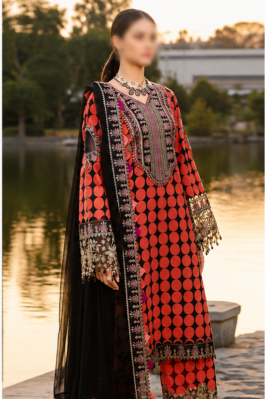 Charizma lawn Embroidery 3 piece Unstitched order code (Af-08)