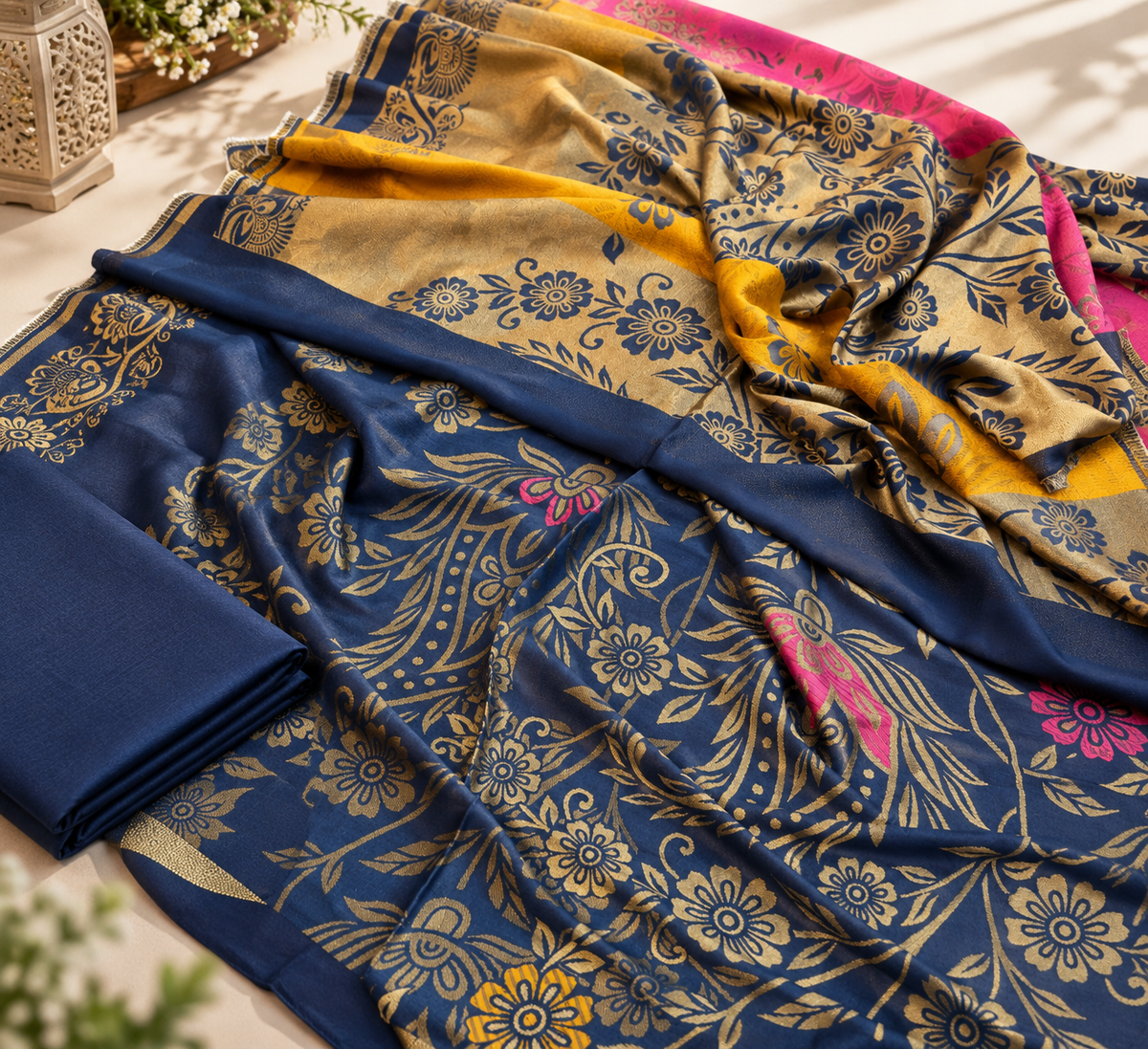 Mina Kani Floral Reversible Twin Shawl Moonlight – Warm Fabric