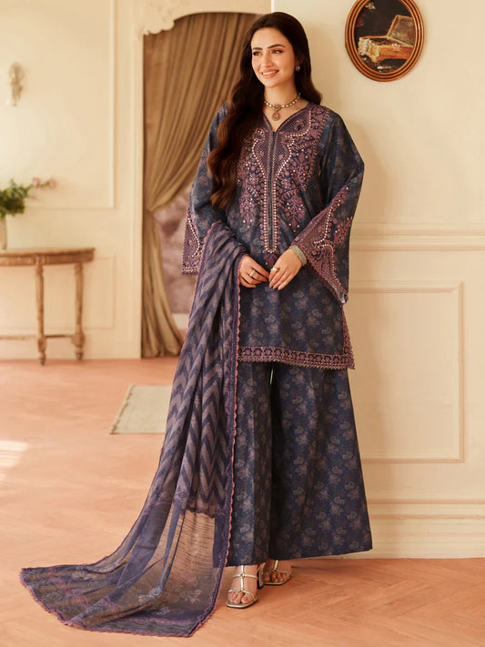 Mohagni Lawn Embroidery 3 piece Unstitched order code (AF-01)
