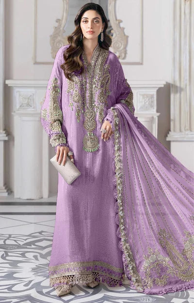 Maria B Purple Luxury Chiffon Embroidered Suit | 3PC Designer Collection