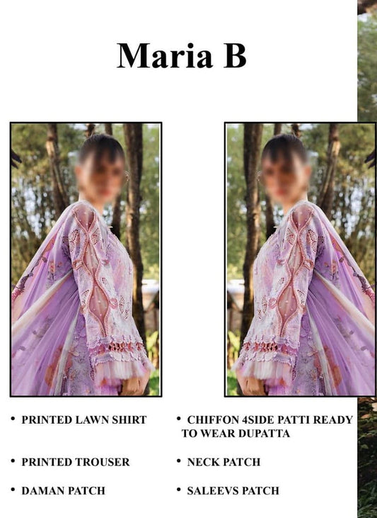 Maria b lawn Embroidery 3 piece Unstitched order code (Af-07)