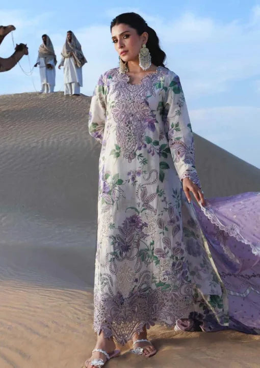Nureh Purple Luxury Lawn Chikankari Shirt with Embroidered Dupatta