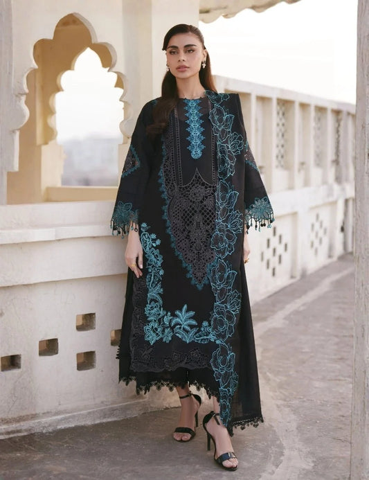 Parishay Black Embroidered 3-Piece Unstitched Luxury Lawn Chikankari