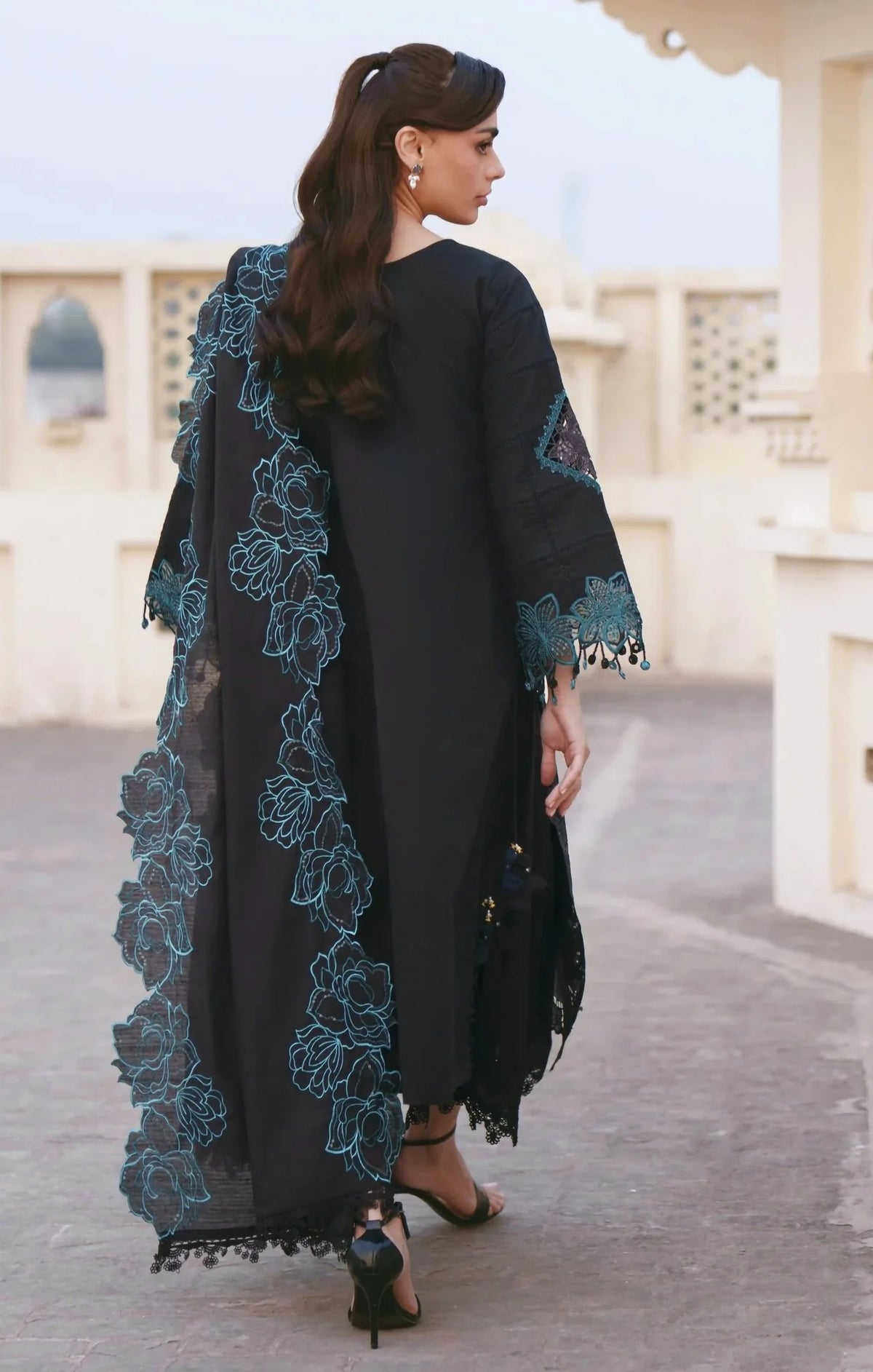 Parishay Black Embroidered 3-Piece Unstitched Luxury Lawn Chikankari