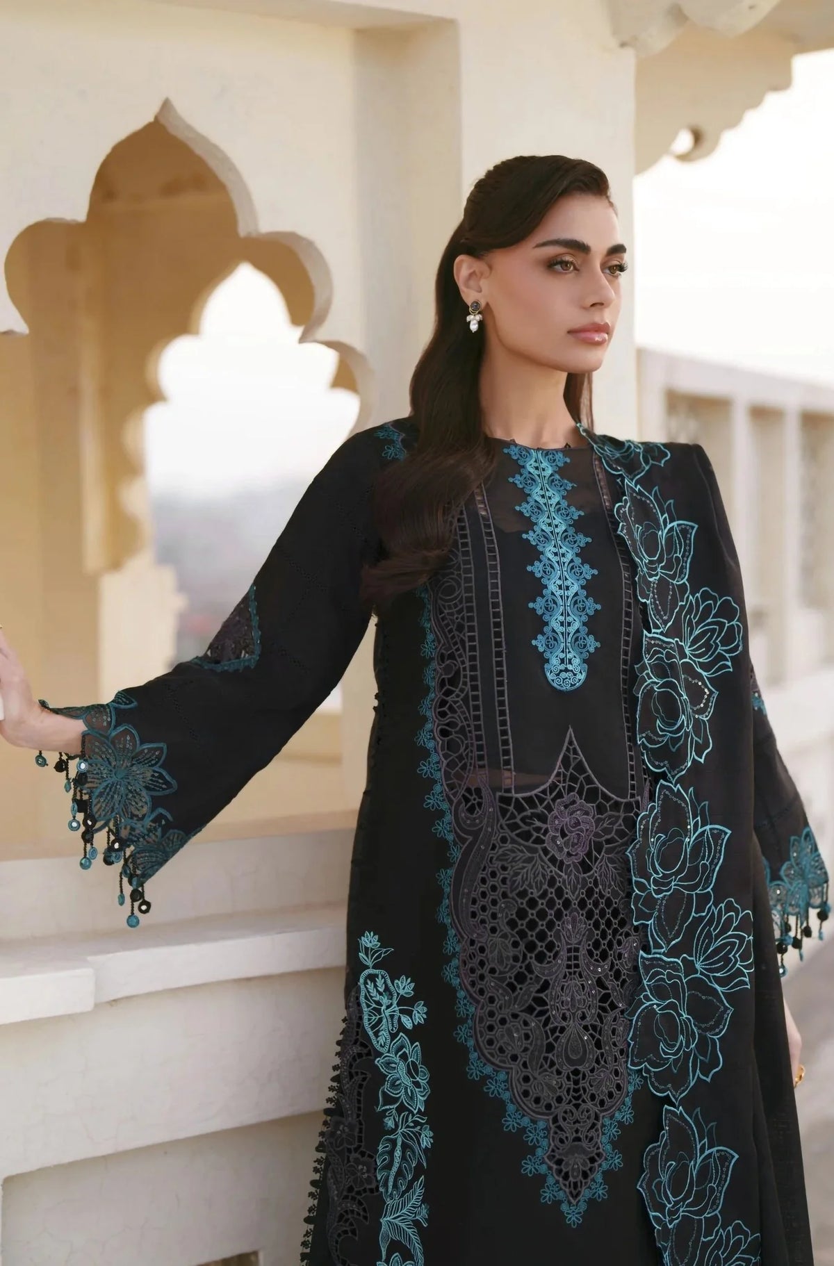 Parishay Black Embroidered 3-Piece Unstitched Luxury Lawn Chikankari