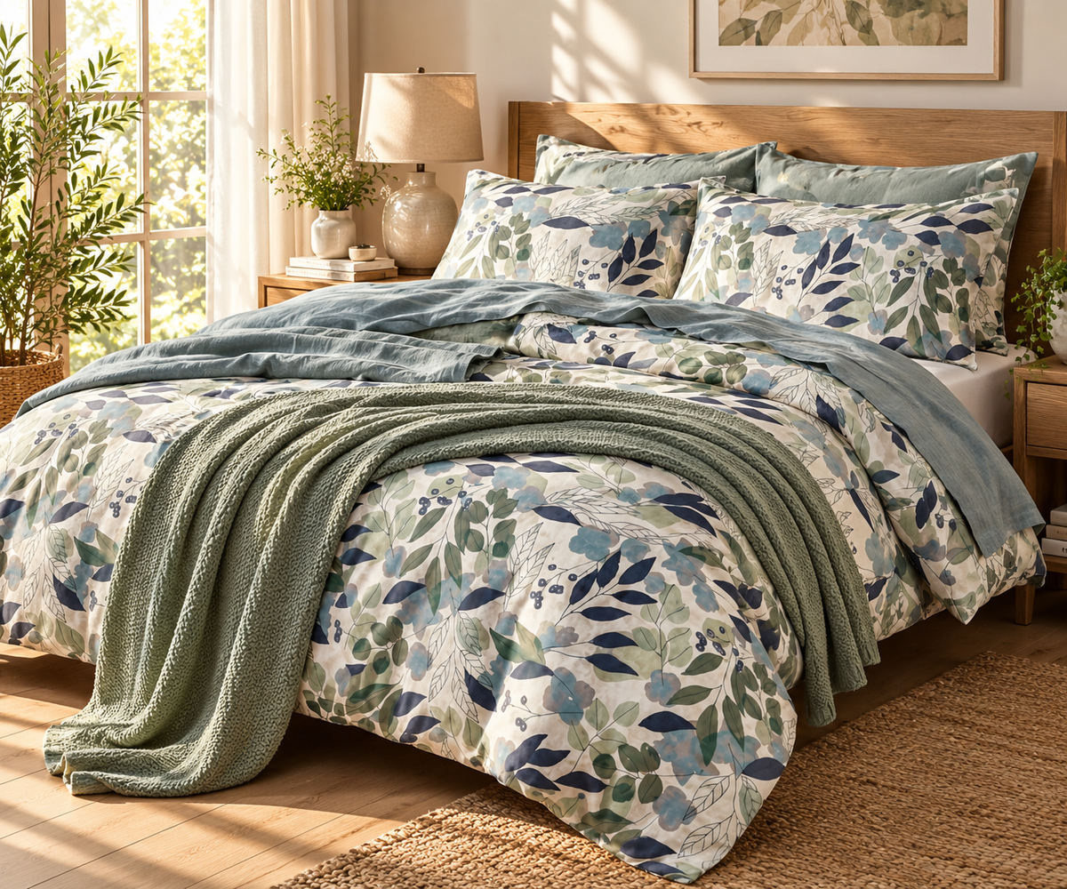 Ideas King Size Fitted Bedsheet – Floral Cotton with 2 Pillow Covers | A.F Designer